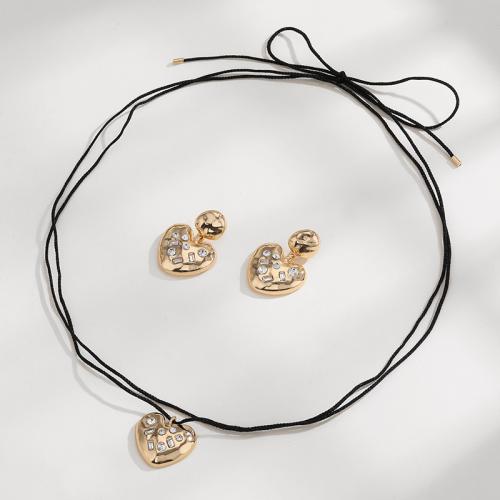 Rhinestone Zinc Alloy Jewelry Set, Heart, plated, fashion jewelry & for woman & with rhinestone, gold [