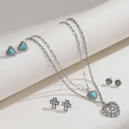 Turquoise Zinc Alloy Jewelry Sets, with turquoise, plated, fashion jewelry & for woman [