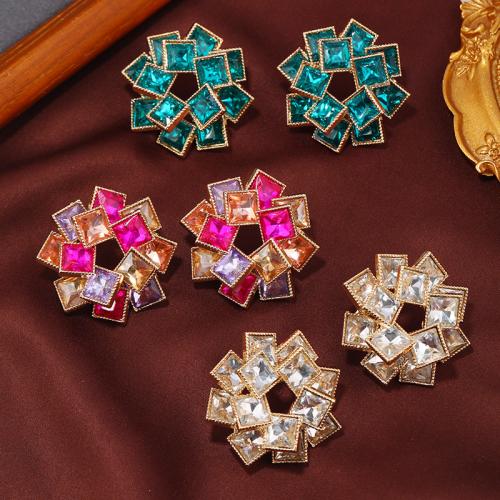 Zinc Alloy Rhinestone Stud Earring, KC gold color plated, fashion jewelry & for woman & with rhinestone & hollow 38mm [