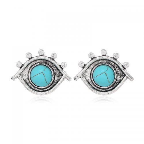 Boucle d'oreille en alliage Zinc turquoise, alliage de zinc, avec turquoise, fleur, bijoux de mode & pour femme Vendu par paire