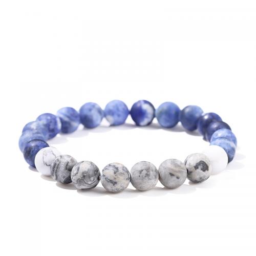 Sodalite Bracelet, with Map Stone, Round, handmade, natural & Unisex Approx 7-8 Inch 