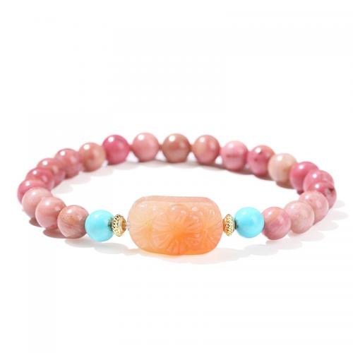 Rhodochrosite Bracelet, with Yanyuan Agate & Zinc Alloy, handmade, natural & for woman Approx 7 Inch 