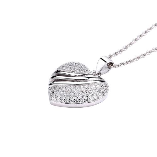 Cubic Zirconia Micro Pave Sterling Silver Pendant, 925 Sterling Silver, Heart, platinum plated & micro pave cubic zirconia & for woman 
