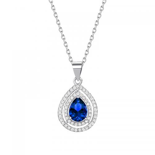 Cubic Zirconia Micro Pave Sterling Silver Pendant, 925 Sterling Silver, Teardrop, platinum plated & micro pave cubic zirconia & for woman 