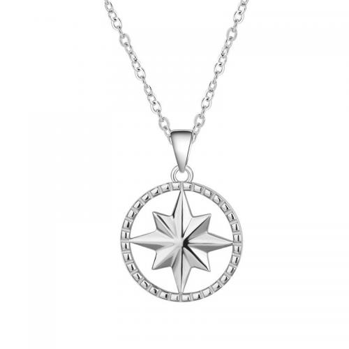 Sterling Silver Jewelry Necklace, 925 Sterling Silver, Eight Point Star, platinum plated & for woman & hollow 