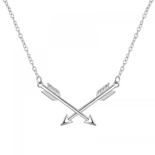 925 Sterling Silver Necklace, with 1.2inch extender chain, Arrow, platinum plated, for woman Approx 16.5 Inch [
