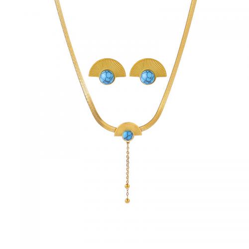 Titanium Steel Jewelry Set, with turquoise, with 5cm extender chain, fashion jewelry & for woman Approx 40 cm 