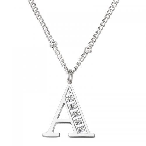 Titanium Steel Jewelry Necklace, with Cubic Zirconia, with 5cm extender chain, Alphabet Letter, fashion jewelry & letters are from A to Z & for woman nickel, lead & cadmium free Approx 45 cm 