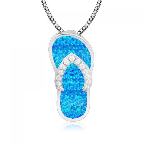 Rhinestone Brass Necklace, with Opal, with 5cm extender chain, Slipper, silver color plated, fashion jewelry & Unisex & with rhinestone, blue Approx 45 cm 