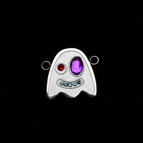 Stainless Steel Charm Connector, 304 Stainless Steel, Ghost, polished, fashion jewelry & DIY & with rhinestone & 1/1 loop, mixed colors 