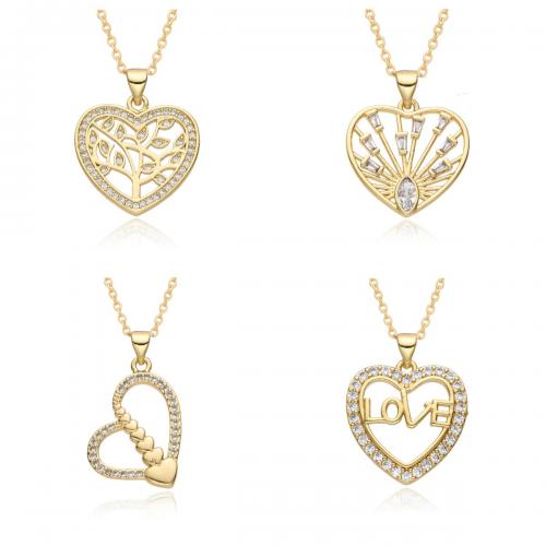 Cubic Zircon Micro Pave Brass Necklace, Heart, gold color plated, fashion jewelry & micro pave cubic zirconia & for woman & hollow Approx 41-50 cm 