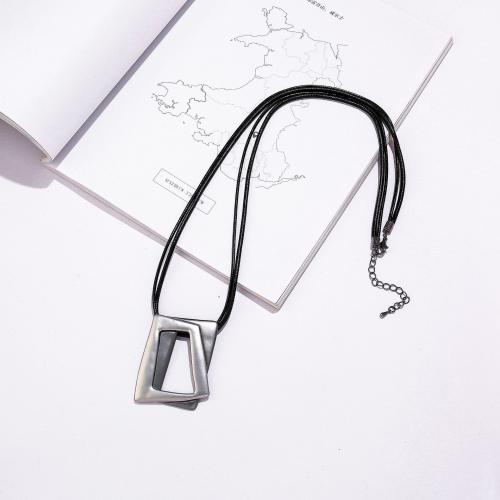 Zinc Alloy Sweater Chain Necklace, with leather cord, plated, fashion jewelry & for woman Approx 80 cm 