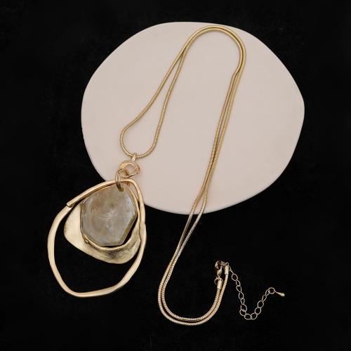 Zinc Alloy Sweater Chain Necklace, with Resin, gold color plated, fashion jewelry & for woman Approx 80 cm 