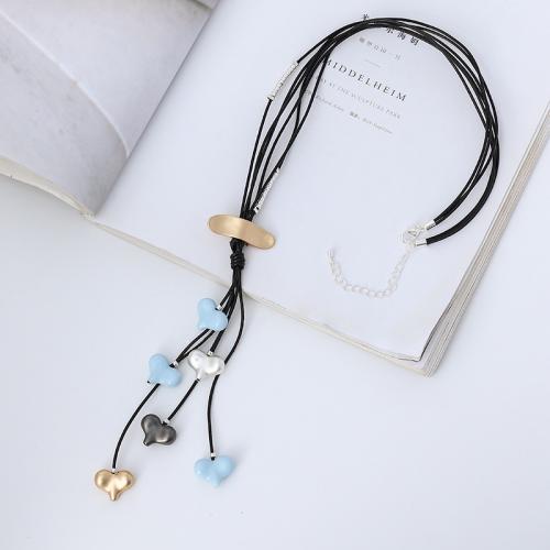 Zinc Alloy Sweater Chain Necklace, with Natural Stone & Wax Cord, Heart, fashion jewelry & for woman Approx 80 cm 