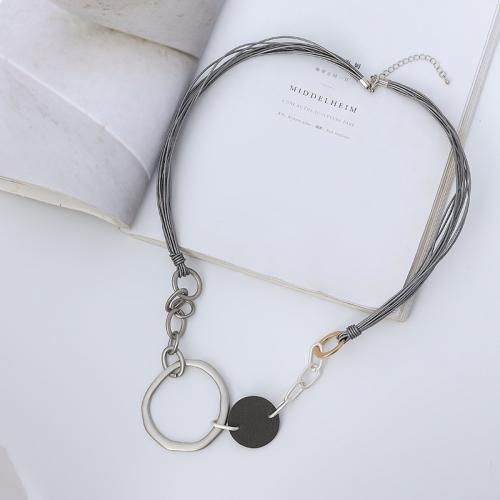 Zinc Alloy Necklace, with leather cord, plated, fashion jewelry & for woman Approx 45 cm 