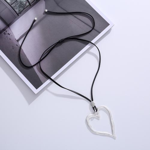 Zink -Legierung Eisen Kette Pullover Halskette, Zinklegierung, mit Lederband, Herz, plattiert, Modeschmuck & für Frau, keine, Länge:ca. 80 cm, verkauft von PC