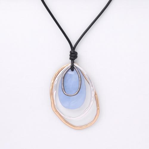 Zinc Alloy Sweater Chain Necklace, with Wax Cord & Resin, fashion jewelry & for woman Approx 80 cm 