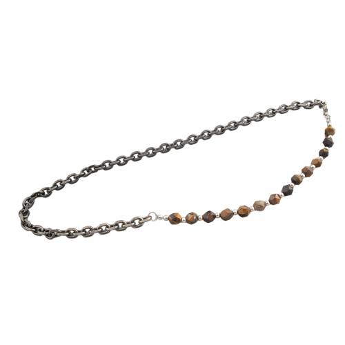 Gemstone Necklaces, 304 Stainless Steel, with Tiger Eye, fashion jewelry & Unisex, 7.5mm Approx 57 cm 