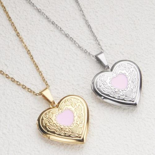 Stainless Steel Jewelry Necklace, 304 Stainless Steel, with 5cm extender chain, Heart, polished, fashion jewelry & for woman & enamel 28mm Approx 45 cm 