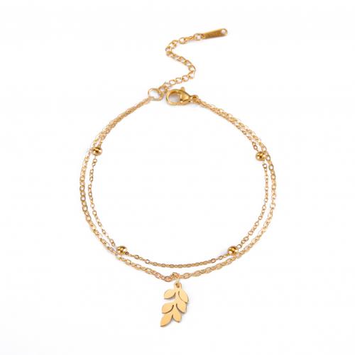 Stainless Steel Charm Bracelet, 304 Stainless Steel, with 5cm extender chain, Leaf, Vacuum Ion Plating, Double Layer & fashion jewelry & for woman cm 