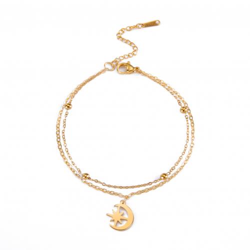 Stainless Steel Charm Bracelet, 304 Stainless Steel, with 5cm extender chain, Moon and Star, Vacuum Ion Plating, Double Layer & fashion jewelry & for woman cm 
