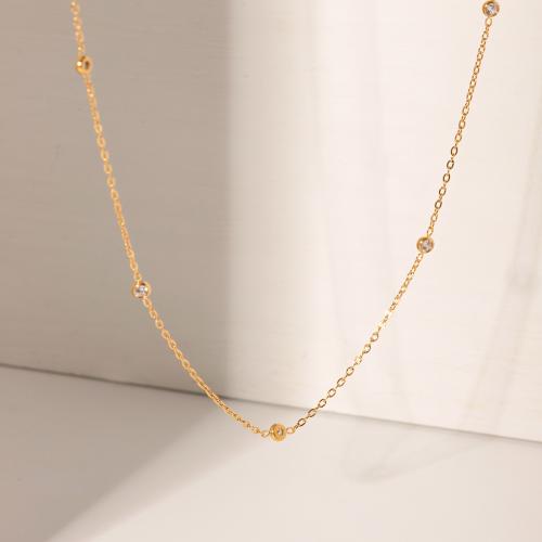 Stainless Steel Jewelry Necklace, 304 Stainless Steel, with 5cm extender chain, plated, fashion jewelry & with rhinestone, gold cm 
