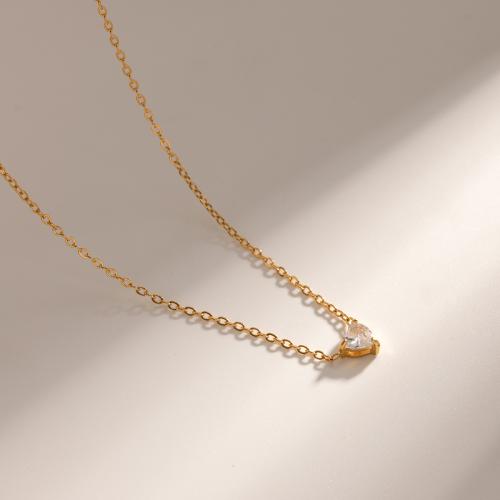 Stainless Steel Jewelry Necklace, 304 Stainless Steel, with 5cm extender chain, plated, fashion jewelry & with rhinestone, golden cm 