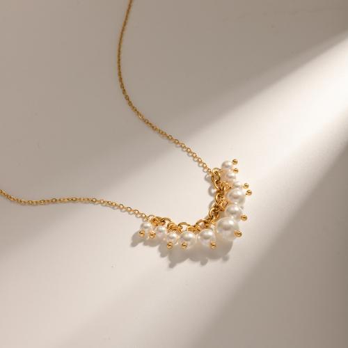 Edelstahl Schmuck Halskette, 304 Edelstahl, mit ABS-Kunststoff-Perlen, mit Verlängerungskettchen von 5cm, plattiert, Modeschmuck, goldfarben, Länge:40 cm, verkauft von PC