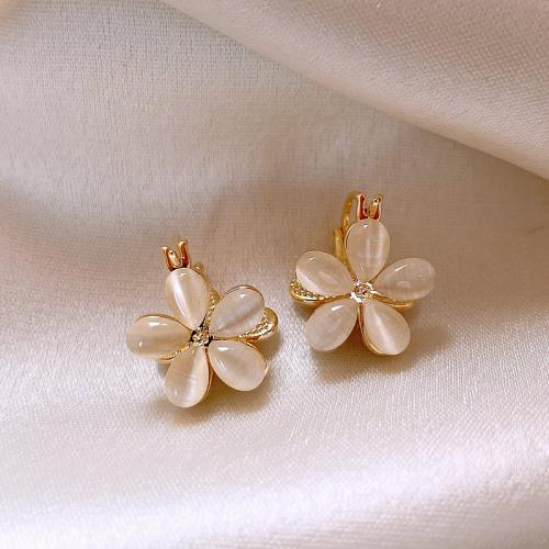Resin Zinc Alloy Earring, with Resin, Flower, plated, fashion jewelry & enamel, golden 