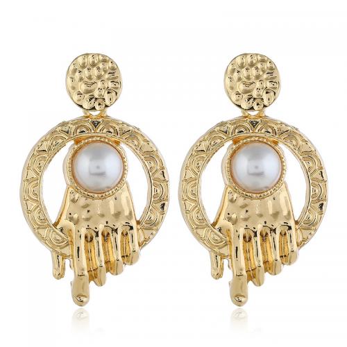 Kunststoff Perle Zink Legierung Ohrring, Zinklegierung, mit Kunststoff Perlen, Einbrennlack, Modeschmuck & für Frau, goldfarben, 60x36mm, verkauft von Paar