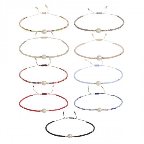 Bracelets de perles en verre  , Perle de Rocaille verre japonaise, avec Fil de coton & perle d'eau douce cultivée, fait à la main, bijoux de mode & pour femme, plus de couleurs à choisir Environ 18-23 cm, Vendu par PC