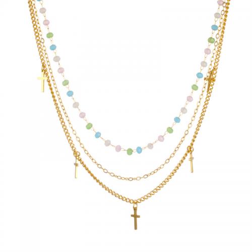 Multi слой ожерелье, Нержавеющая сталь 304, с Полудрагоценный камень, Другое покрытие, Женский, золотой, продается PC