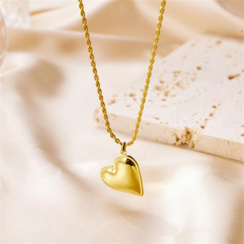 Stainless Steel Jewelry Necklace, 304 Stainless Steel, with Plastic Pearl, Heart, plated & for woman, golden 