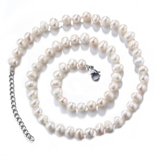 Natural Freshwater Pearl Necklace, 304 Stainless Steel, with Freshwater Pearl, plated, for woman, white 