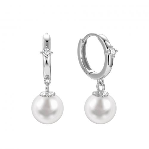 Sterling Silver Cubic Zirconia Earring, 925 Sterling Silver, with Plastic Pearl, plated, micro pave cubic zirconia & for woman 