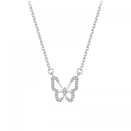 Cubic Zircon Micro Pave Sterling Silver Necklace, 925 Sterling Silver, with 5CM extender chain, Butterfly, plated, micro pave cubic zirconia & for woman, platinum color Approx 40 cm 