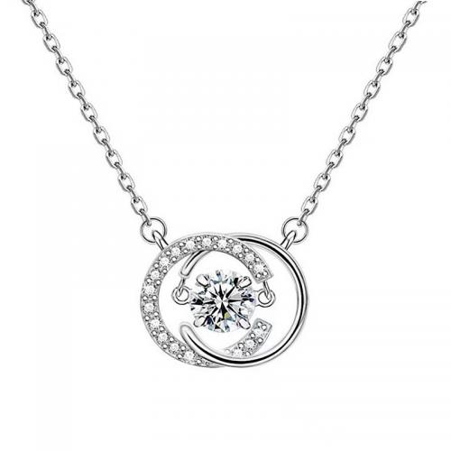 Cubic Zircon Micro Pave Sterling Silver Necklace, 925 Sterling Silver, with 5CM extender chain, plated, micro pave cubic zirconia & for woman, platinum color Approx 40 cm 
