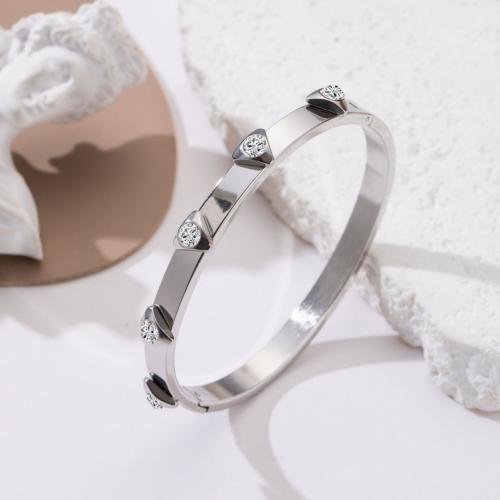 Stainless Steel Bangle, 304 Stainless Steel, polished & for woman & with rhinestone, silver color 