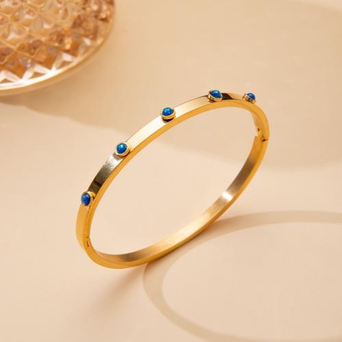 Titanium Steel Bracelet & Bangle, micro pave cubic zirconia & for woman, golden 