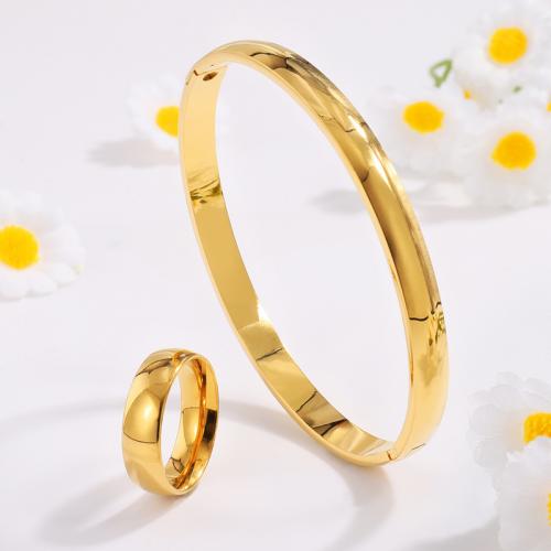 Fashion Stainless Steel Jewelry Sets, 304 Stainless Steel, bangle & finger ring, plated, 2 pieces & for woman, golden 