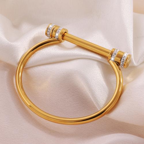 Stainless Steel Bangle, 304 Stainless Steel, for woman & with rhinestone 