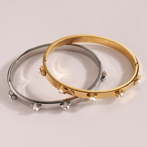 Stainless Steel Bangle, 304 Stainless Steel, plated, for woman & with rhinestone 