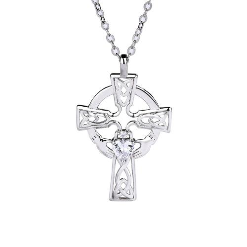 Cubic Zirconia Micro Pave Sterling Silver Pendant, 925 Sterling Silver, Cross, platinum plated & micro pave cubic zirconia & for woman & hollow 