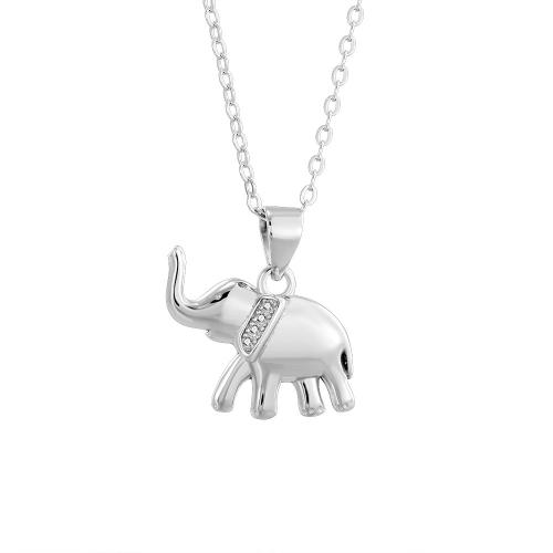 925 Sterling Silver Pendant, Elephant, platinum plated, micro pave cubic zirconia & for woman 