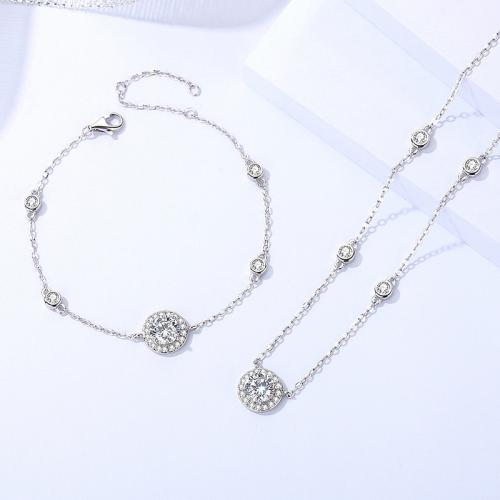 925 Sterling Silver Jewelry Set, Round, platinum plated & micro pave cubic zirconia & for woman 