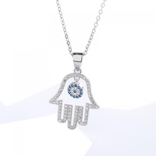 Cubic Zirconia Micro Pave Sterling Silver Pendant, 925 Sterling Silver, Hamsa, platinum plated & micro pave cubic zirconia & for woman & hollow 