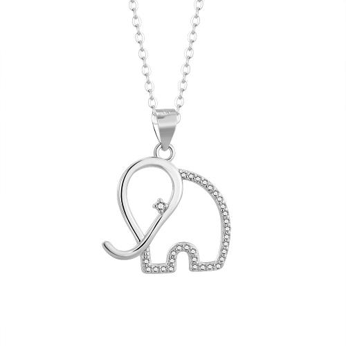 Cubic Zirconia Micro Pave Sterling Silver Pendant, 925 Sterling Silver, Elephant, platinum plated, micro pave cubic zirconia & for woman & hollow 