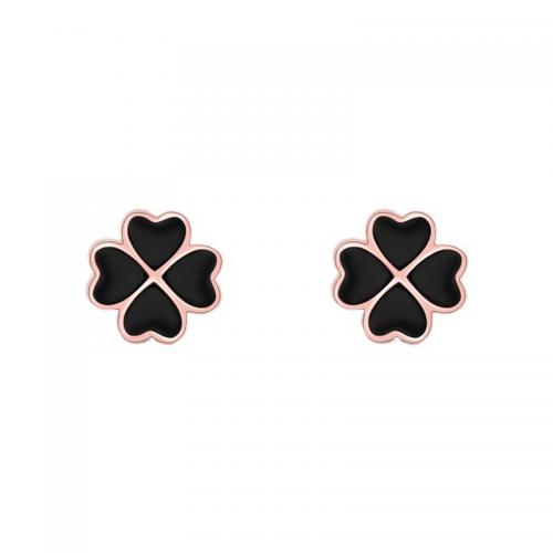925 Sterling Silver Stud Earring, Four Leaf Clover, plated, for woman & epoxy gel 8mm 