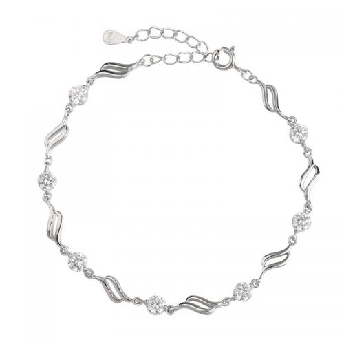 925 Sterling Silver Bracelet, with 1.6inch extender chain, plated, micro pave cubic zirconia & for woman Approx 6.3 Inch 