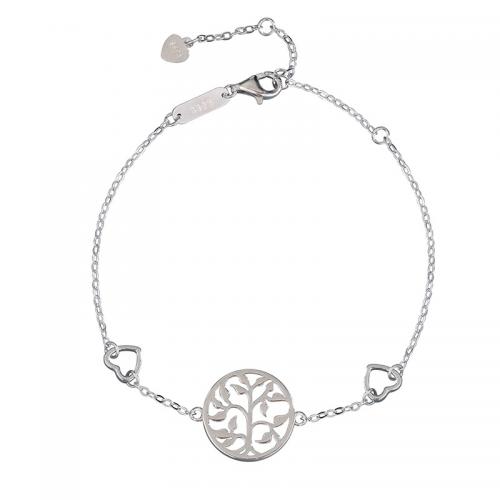 925 Sterling Silver Bracelet, with 1.2inch extender chain, Tree, platinum plated, for woman & hollow Approx 6.7 Inch 